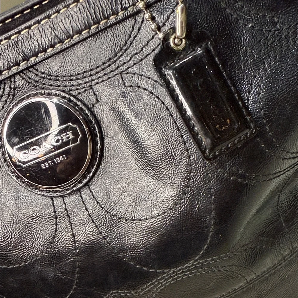 Coach Black Signature Patent Leather Tote